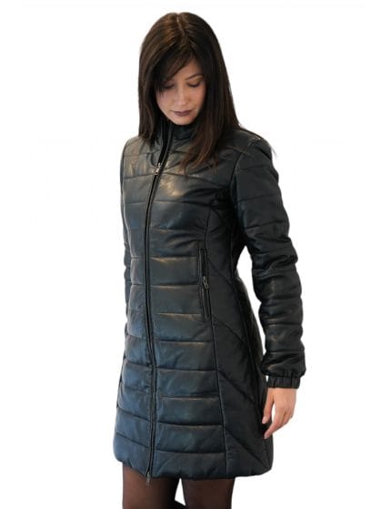 Markos Leather Puffer Μακρύ Γυναικείο Μπουφάν Μαύρο