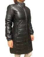 Markos Leather Puffer Μακρύ Γυναικείο Μπουφάν Μαύρο