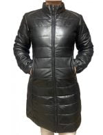 Markos Leather Puffer Μακρύ Γυναικείο Μπουφάν Μαύρο