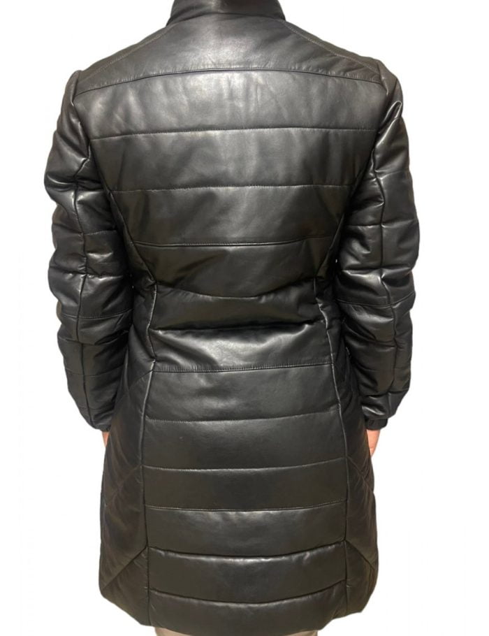 Markos Leather Puffer Μακρύ Γυναικείο Μπουφάν Μαύρο