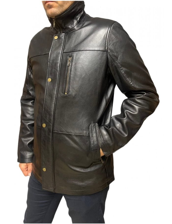 Markos Leather Ανδρικό Δερμάτινο Jacket Μαύρο