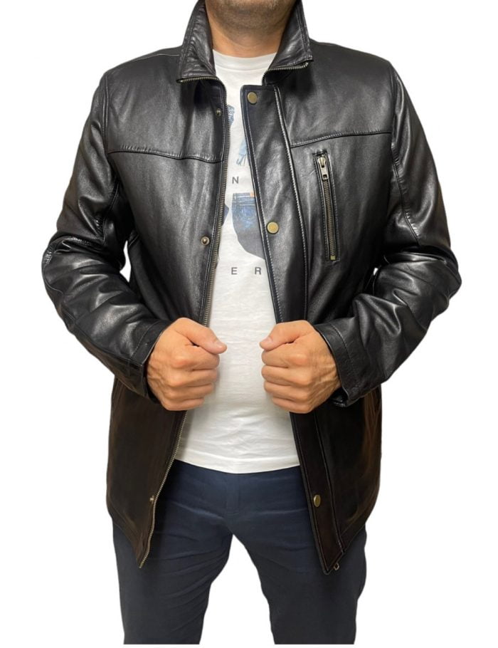 Markos Leather Ανδρικό Δερμάτινο Jacket Μαύρο