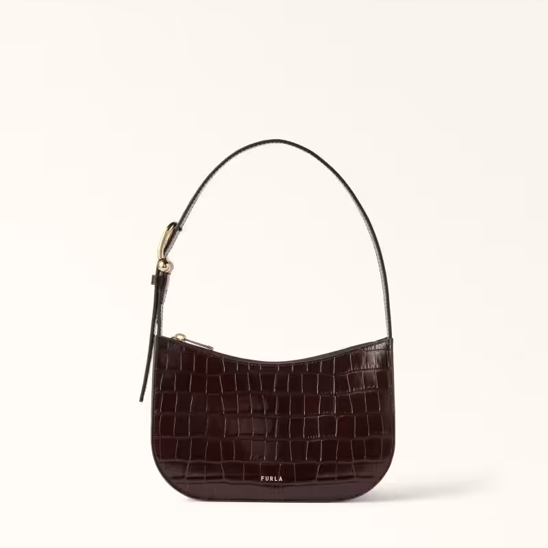 Furla Sara Croco Δερμάτινη Τσάντα Καφέ