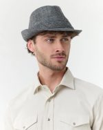 Bugatti Trilby Ανδρικό Μάλλινο Καπέλο με Μοτίβο Ψαροκόκαλο Γκρι