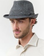 Bugatti Trilby Ανδρικό Μάλλινο Καπέλο με Μοτίβο Ψαροκόκαλο Γκρι - Image 2