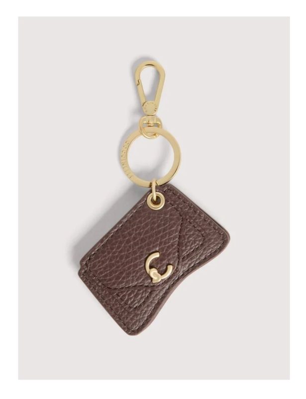 Coccinelle C-Me Charm Δερμάτινο Μπρελόκ με Καθρέφτη Καφέ
